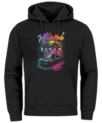 Neverless Hoodie Herren Miami Beach USA Oldtimer Car Print Schwarz/Grau