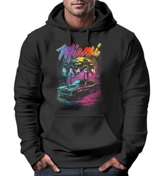 Neverless Hoodie Herren Miami Beach USA Oldtimer Car Print Schwarz/Grau