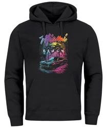 Neverless Hoodie Herren Miami Beach USA Oldtimer Car Print Schwarz/Grau