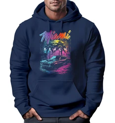 Neverless Hoodie Herren Miami Beach USA Oldtimer Car Print Dunkelblau/Blau