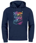 Neverless Hoodie Herren Miami Beach USA Oldtimer Car Print Dunkelblau/Blau