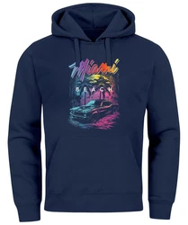 Neverless Hoodie Herren Miami Beach USA Oldtimer Car Print Dunkelblau/Blau