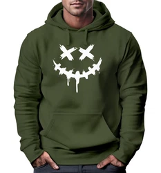 Neverless Hoodie Herren Bedruckt Techwear Fashion Streetstyle Smiling Face Dunkelgrün