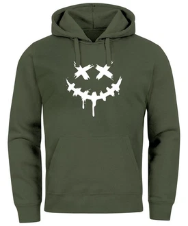Neverless Hoodie Herren Bedruckt Techwear Fashion Streetstyle Smiling Face Dunkelgrün Neverless Hoodie Herren Bedruckt Techwear Fashion Streetstyle Smiling Face Dunkelgrün