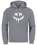 Neverless Hoodie Herren Bedruckt Techwear Fashion Streetstyle Smiling Face Grau/Dunkelgrau/Hellgrau