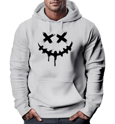 Neverless Hoodie Herren Bedruckt Techwear Fashion Streetstyle Smiling Face Grau/Hellgrau/Dunkelgrau