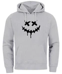 Neverless Hoodie Herren Bedruckt Techwear Fashion Streetstyle Smiling Face Grau/Hellgrau/Dunkelgrau