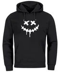 Neverless Hoodie Herren Bedruckt Techwear Fashion Streetstyle Smiling Face Schwarz