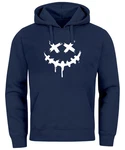 Neverless Hoodie Herren Bedruckt Techwear Fashion Streetstyle Smiling Face Dunkelblau