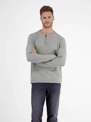 LERROS Langarmshirt Serafino Grau/Khaki/Hellgrau