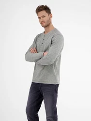 LERROS Langarmshirt Serafino Grau/Khaki/Hellgrau