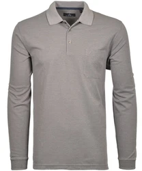 RAGMAN Langarm-Poloshirt Polo LS fish net Grau/Hellgrau/Beige/Braun/Khaki