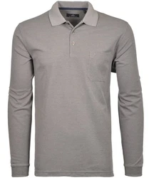 RAGMAN Langarm-Poloshirt Polo LS fish net Grau/Hellgrau/Beige/Braun/Khaki