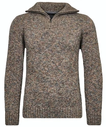 RAGMAN V-Ausschnitt Pullover Tweed mit Troyer und Zip Grau/Braun/Khaki/Beige/Mischfarben
