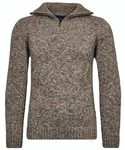 RAGMAN V-Ausschnitt Pullover Tweed mit Troyer und Zip Grau/Braun/Khaki/Beige/Mischfarben