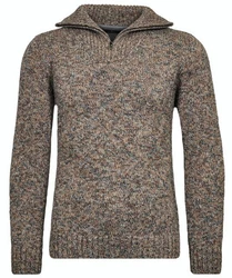 RAGMAN V-Ausschnitt Pullover Tweed mit Troyer und Zip Grau/Braun/Khaki/Beige/Mischfarben