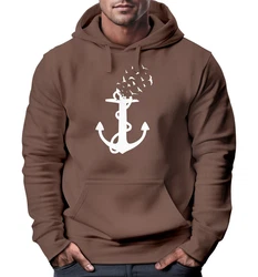Neverless Hoodie Herren Trend Anker Vögel Motiv Norden Meer Dunkelblau/Braun/Khaki/Grau/Orange