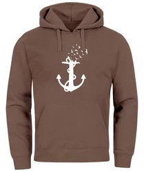 Neverless Hoodie Herren Trend Anker Vögel Motiv Norden Meer Dunkelblau/Braun/Khaki/Grau/Orange