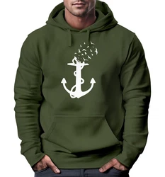 Neverless Hoodie Herren Trend Anker Vögel Motiv Norden Meer Dunkelgrün/Grün/Dunkelblau