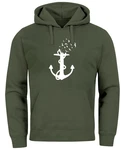 Neverless Hoodie Herren Trend Anker Vögel Motiv Norden Meer Dunkelgrün/Grün/Dunkelblau