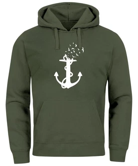 Neverless Hoodie Herren Trend Anker Vögel Motiv Norden Meer Dunkelgrün/Grün/Dunkelblau Neverless Hoodie Herren Trend Anker Vögel Motiv Norden Meer Dunkelgrün/Grün/Dunkelblau