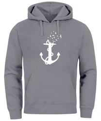 Neverless Hoodie Herren Trend Anker Vögel Motiv Norden Meer Dunkelblau/Grau/Hellgrau/Dunkelgrau