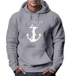 Neverless Hoodie Herren Trend Anker Vögel Motiv Norden Meer Dunkelblau/Grau/Hellgrau/Dunkelgrau