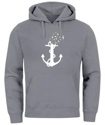 Neverless Hoodie Herren Trend Anker Vögel Motiv Norden Meer Dunkelblau/Grau/Hellgrau/Dunkelgrau