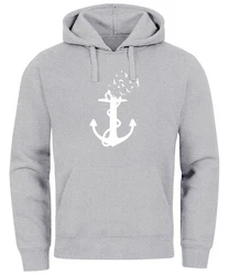 Neverless Hoodie Herren Trend Anker Vögel Motiv Norden Meer Grau/Dunkelblau/Hellgrau/Silber