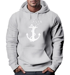 Neverless Hoodie Herren Trend Anker Vögel Motiv Norden Meer Grau/Dunkelblau/Hellgrau/Silber