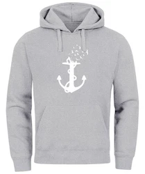 Neverless Hoodie Herren Trend Anker Vögel Motiv Norden Meer Grau/Dunkelblau/Hellgrau/Silber