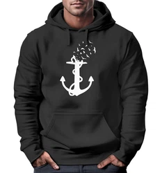 Neverless Hoodie Herren Trend Anker Vögel Motiv Norden Meer Dunkelblau/Schwarz