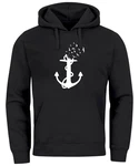 Neverless Hoodie Herren Trend Anker Vögel Motiv Norden Meer Dunkelblau/Schwarz