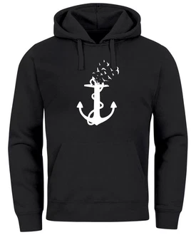 Neverless Hoodie Herren Trend Anker Vögel Motiv Norden Meer Dunkelblau/Schwarz