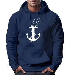 Neverless Hoodie Herren Trend Anker Vögel Motiv Norden Meer Dunkelblau/Blau