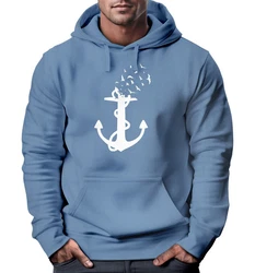 Neverless Hoodie Herren Trend Anker Vögel Motiv Norden Meer Blau/Hellblau/Dunkelblau