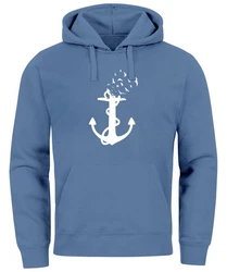 Neverless Hoodie Herren Trend Anker Vögel Motiv Norden Meer Blau/Hellblau/Dunkelblau