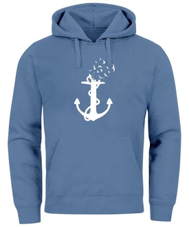 Neverless Hoodie Herren Trend Anker Vögel Motiv Norden Meer Blau/Hellblau/Dunkelblau Neverless Hoodie Herren Trend Anker Vögel Motiv Norden Meer Blau/Hellblau/Dunkelblau