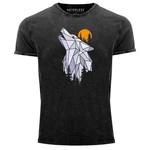 Neverless Print-Shirt Herren Vintage Shirt Polygon Print Wolf Wald Outdoor Adventure Natur Grau/Dunkelgrau