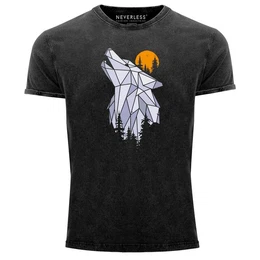 Print-Shirt Herren Vintage Shirt Polygon Print Wolf Wald Outdoor Adventure Natur mit Print