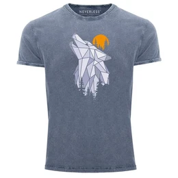 Print-Shirt Herren Vintage Shirt Polygon Print Wolf Wald Outdoor Adventure Natur mit Print
