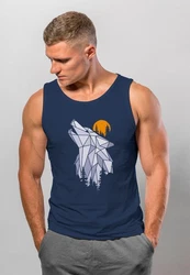 Neverless Tanktop Herren Tank-Top Shirt Polygon Print Wolf Wald Outdoor Adventure Natur Dunkelblau/Blau/Grau