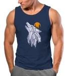 Neverless Tanktop Herren Tank-Top Shirt Polygon Print Wolf Wald Outdoor Adventure Natur Dunkelblau/Blau/Grau