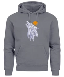 Neverless Hoodie Herren Polygon Print Wolf Wald Outdoor Adventure Natur Grau/Hellgrau/Orange