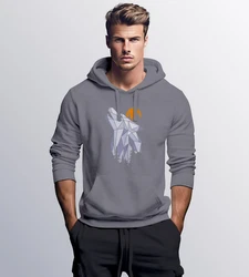 Neverless Hoodie Herren Polygon Print Wolf Wald Outdoor Adventure Natur Grau/Hellgrau/Orange