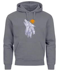 Neverless Hoodie Herren Polygon Print Wolf Wald Outdoor Adventure Natur Grau/Hellgrau/Orange