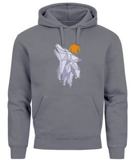 Neverless Hoodie Herren Polygon Print Wolf Wald Outdoor Adventure Natur Grau/Hellgrau/Orange Neverless Hoodie Herren Polygon Print Wolf Wald Outdoor Adventure Natur Grau/Hellgrau/Orange