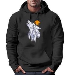 Neverless Hoodie Herren Polygon Print Wolf Wald Outdoor Adventure Natur Schwarz/Weiß