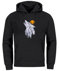 Neverless Hoodie Herren Polygon Print Wolf Wald Outdoor Adventure Natur Schwarz/Weiß