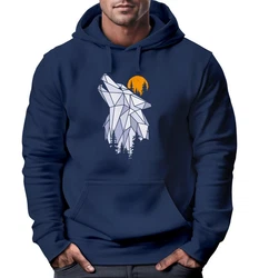 Neverless Hoodie Herren Polygon Print Wolf Wald Outdoor Adventure Natur Dunkelblau/Blau